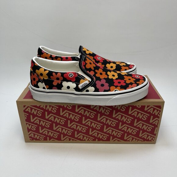 Vans Classic Slip On Flower Black Floral Skate Shoe Sneaker Women 7 / Men 5.5 US - Picture 2 of 10